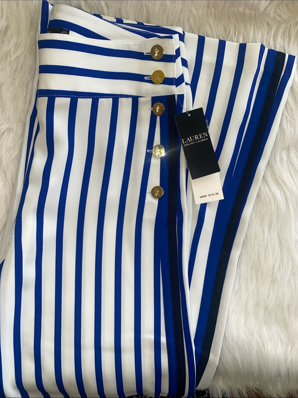 Ralph Lauren Cream and Navy Vertical Stripe Wide-Leg Pants - Picture 3 of 6